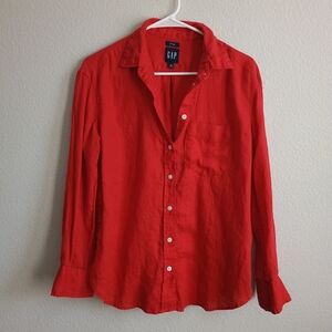 GAP 100% Linen Oversized Shirt Relaxed Red